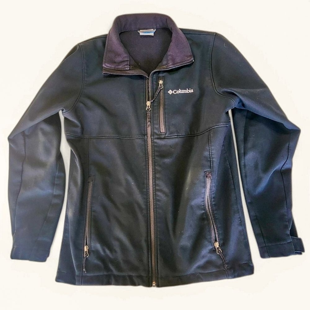 Columbia Softshell Jacket Full Zip Fleece Lined Black Small Hiking Gorpcore